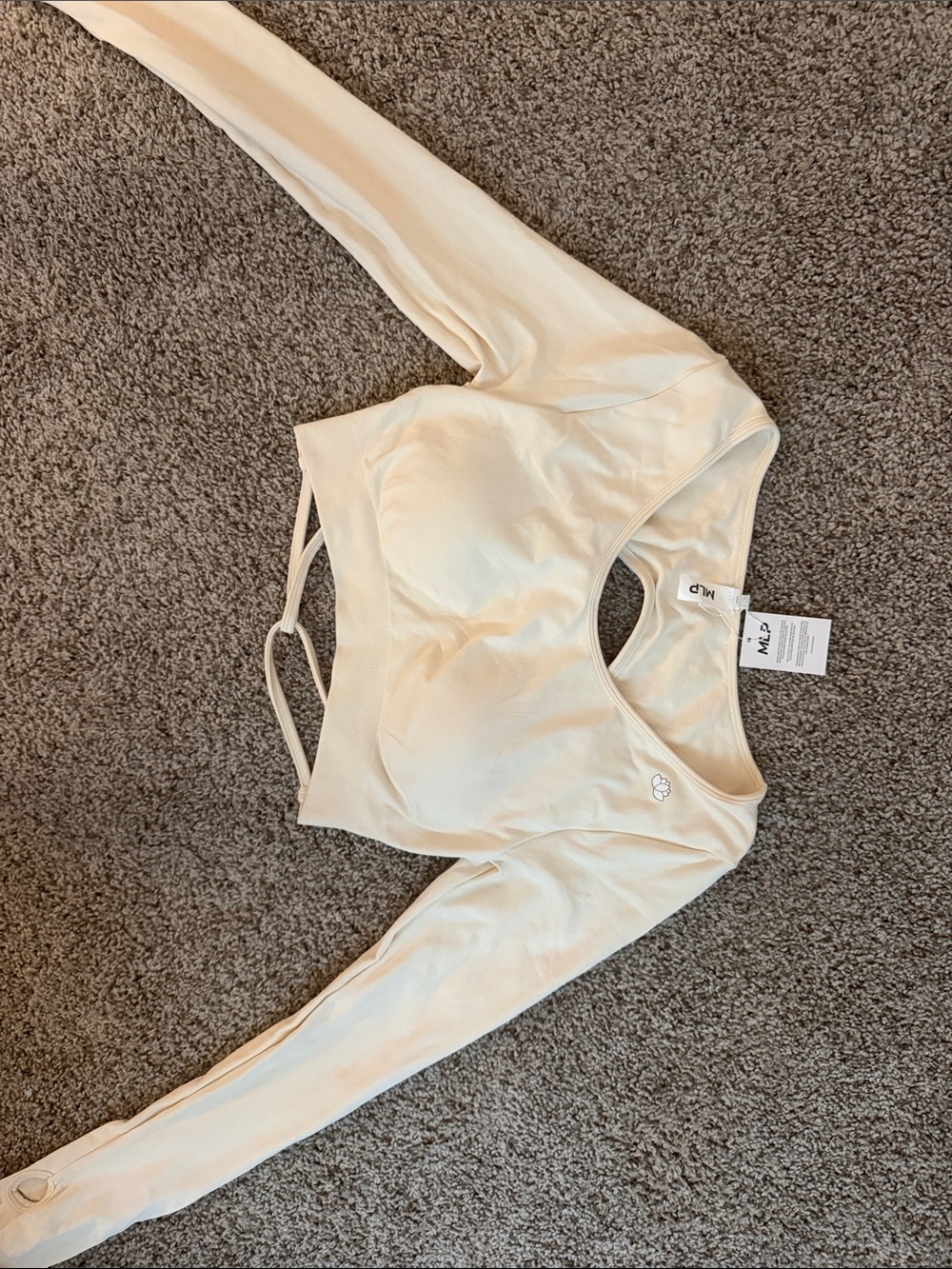Cream Long Sleeve Crop Top with Scoop Neck